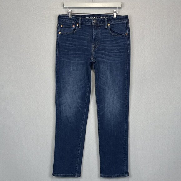 American Eagle Jeans Men 33x32 Blue Original Straight Airflex Stretch Dark Denim - Picture 1 of 11